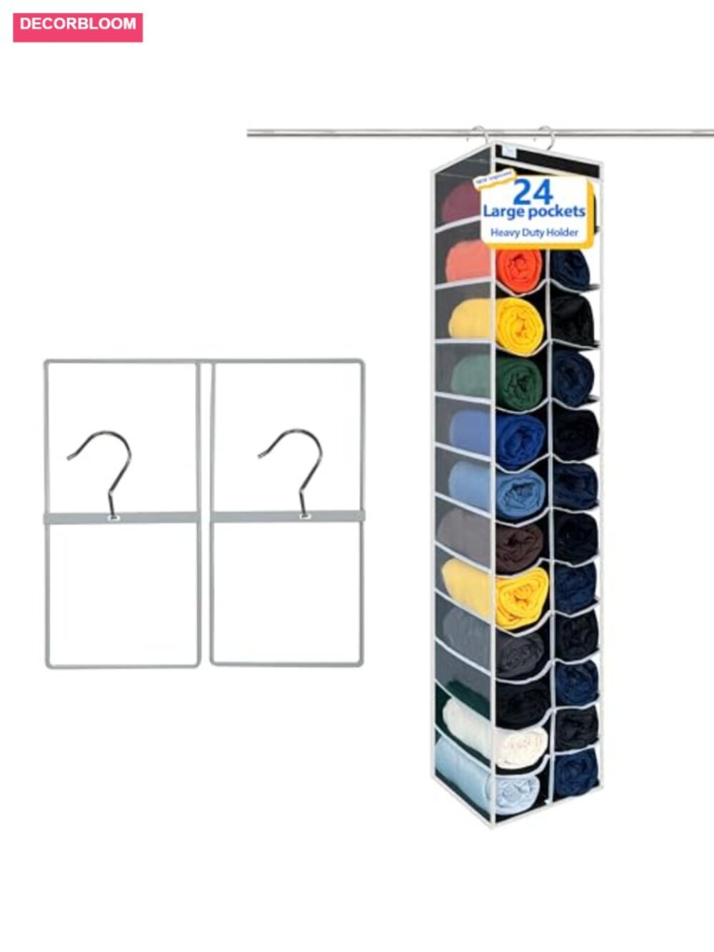 Hanging Closet Organizer 24 Section, Heavy Duty Hooks, Space Saving, College